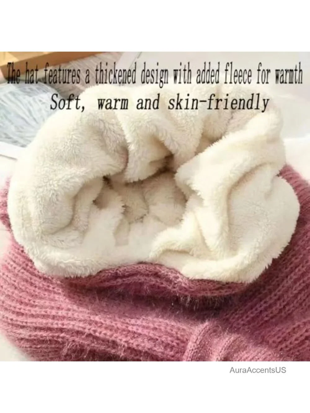 Women's Knit Beanie Hat with Fleece Scarf Winter Ear Protection